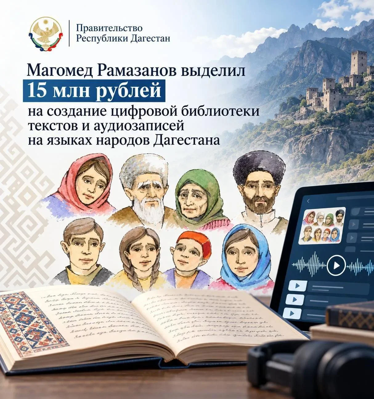 Магомед Рамазанов выделил 15 млн рублей на создание цифровой библиотеки текстов и аудиозаписей на языках народов Дагестана